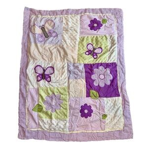 Purple Butterfly and Flower Patchwork Baby Quilt/Comforter